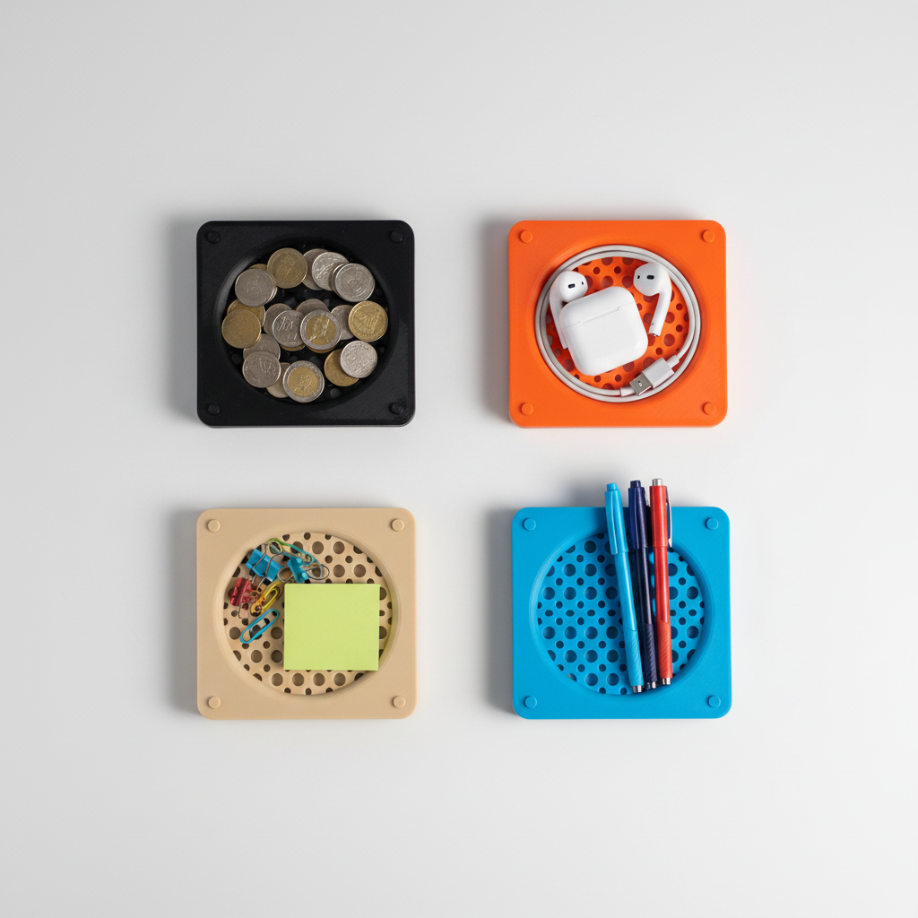 Multi-colour desk tray flat lay overhead - lifestyle