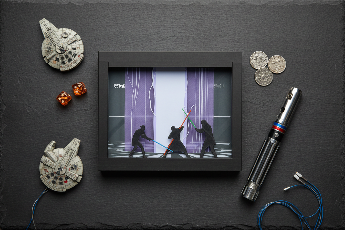 Star Wars Duel in Theed Shadow Box flat lay product shot