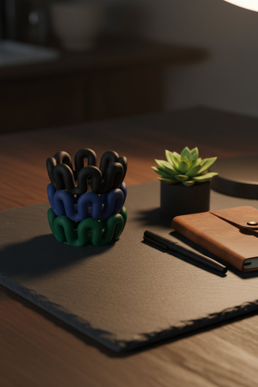 Black navy green wibble bowl stack on dark slate moody desk - lifestyle