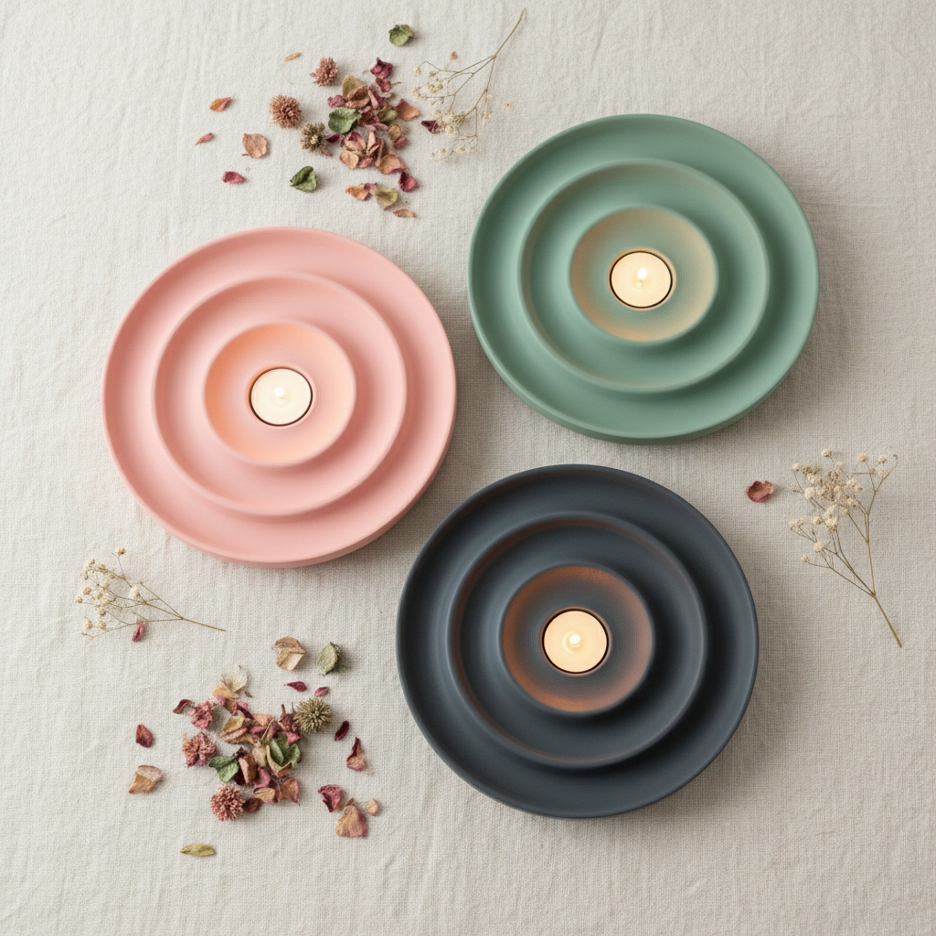 Soft Ripple Tealight Tray - multi-colour cream linen flat lay