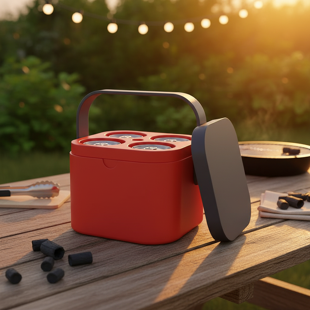 Freezable Four-Can Cooler Box - Red colourway lifestyle 2