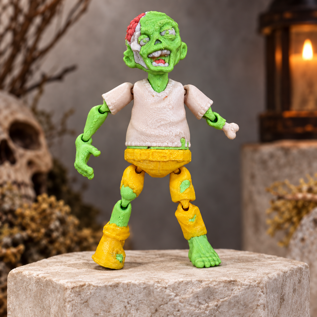 Articulated Zombie on pale stone plinth