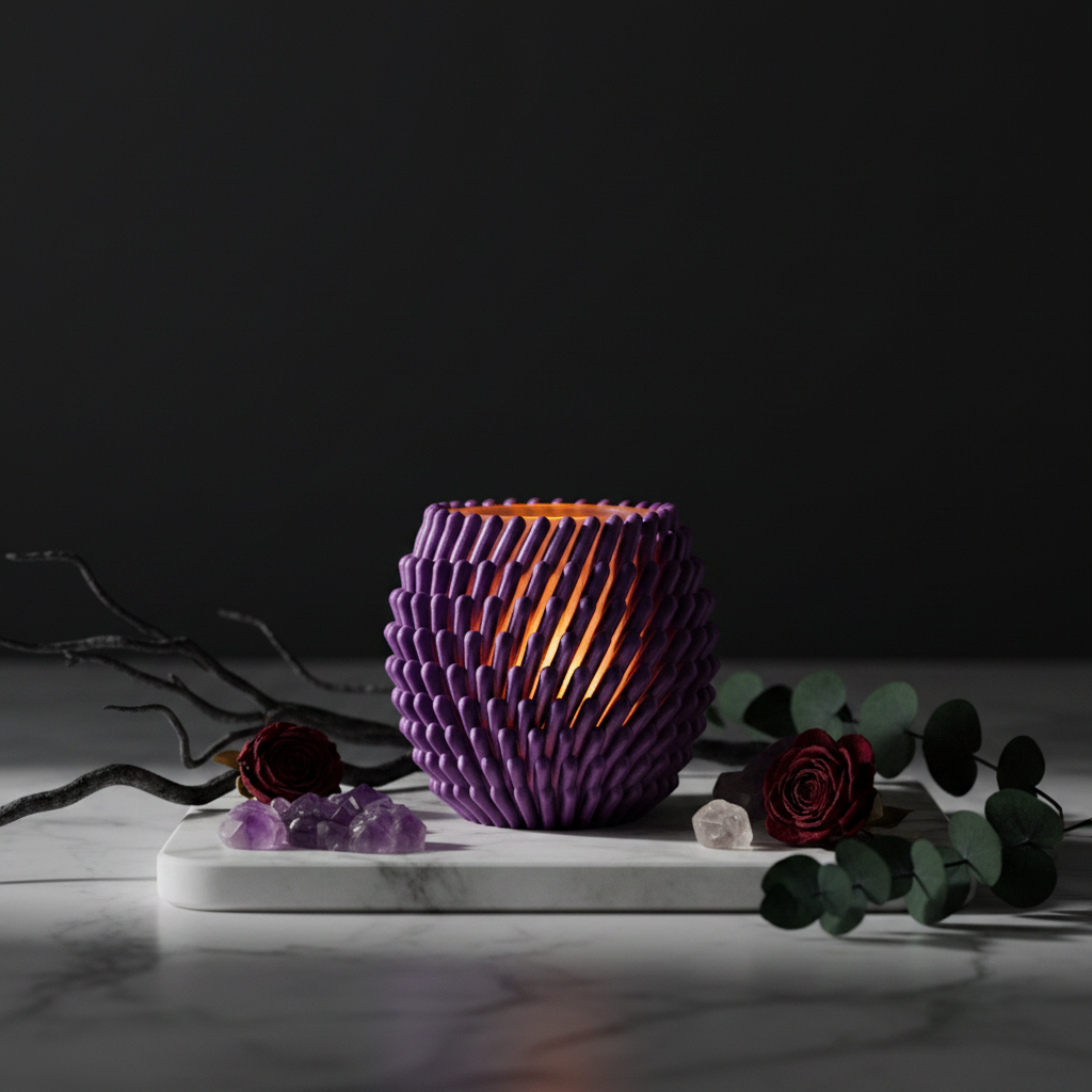 Purple sea anemone holder glowing on marble tray - lifestyle