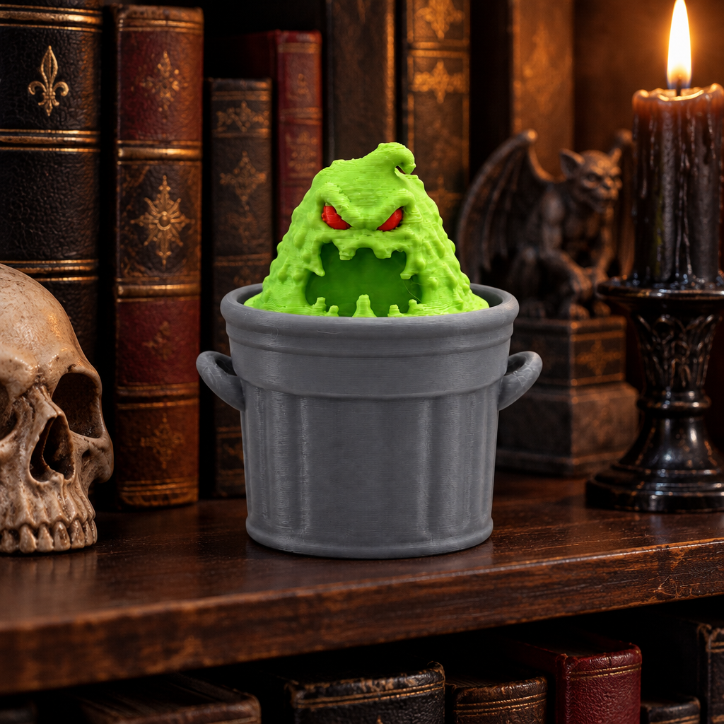 Trash Slime Monster Clicker on gothic bookshelf
