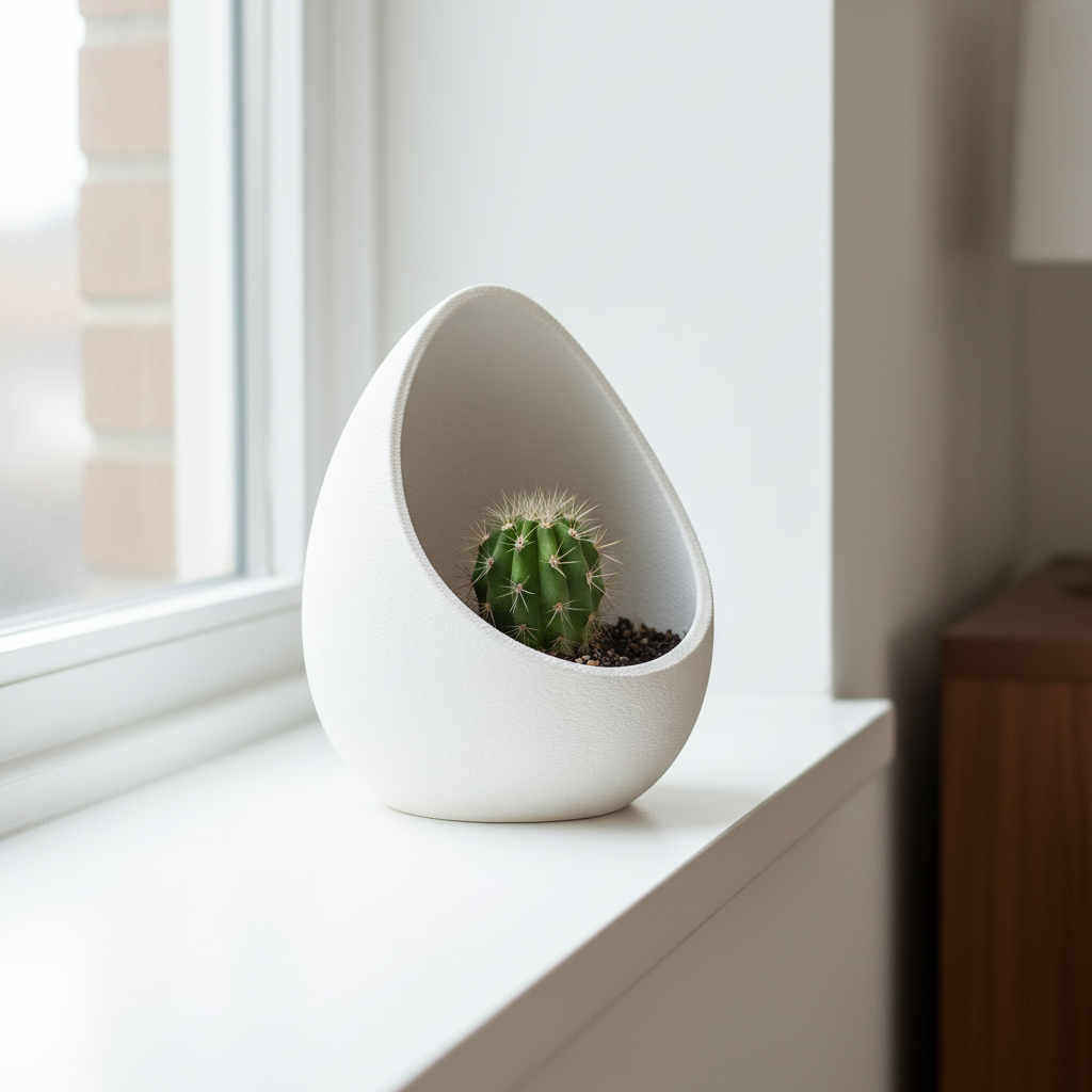 Nest Succulent Planter in white — windowsill with cactus lifestyle