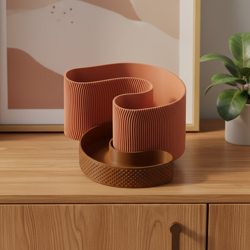Modern Minimalist Interlocking Desktop Organizer - terracotta oak sideboard with art