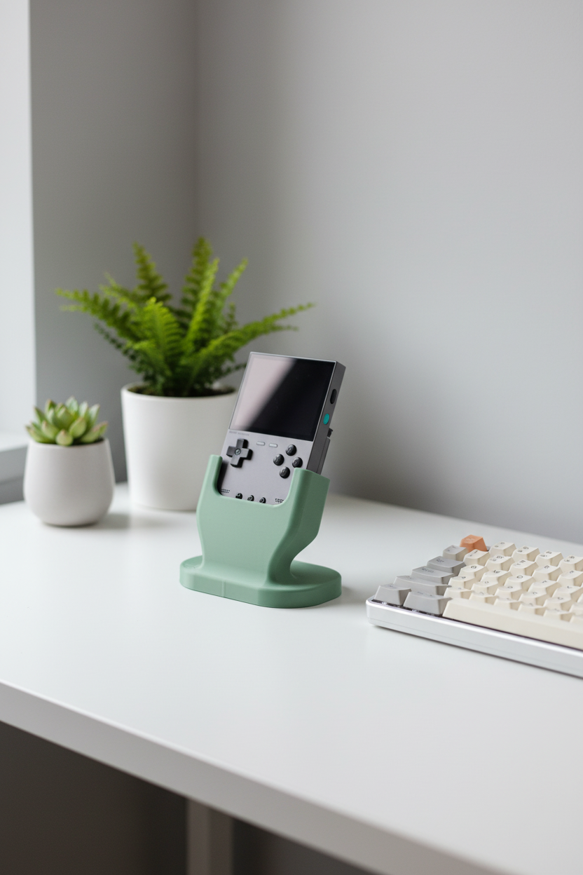 Trim UI Smart Retro Console Stand on green desk
