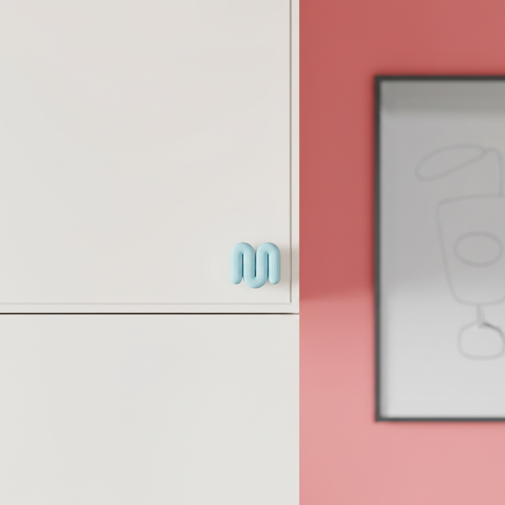 Blue wibble handle on bedroom wardrobe - lifestyle