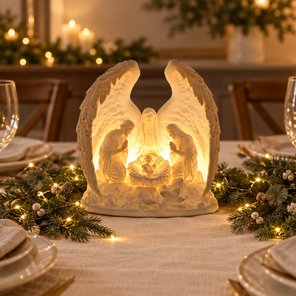 Nativity tealight holder as a festive dining-table centrepiece