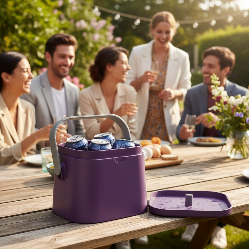 Freezable Four-Can Cooler Box - Purple colourway lifestyle 2