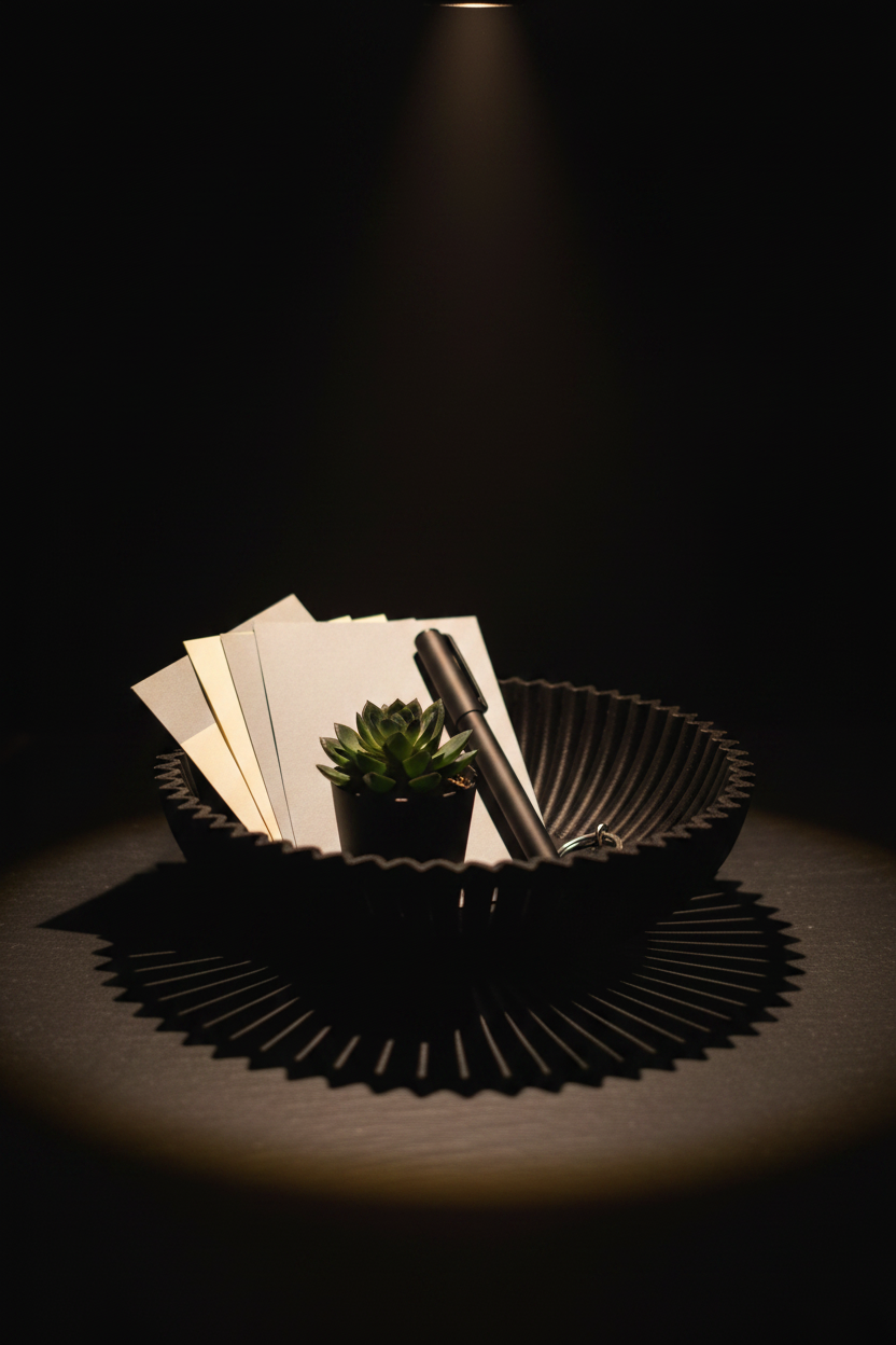 Black ripple bowl as catchall on dark kitchen countertop - lifestyle