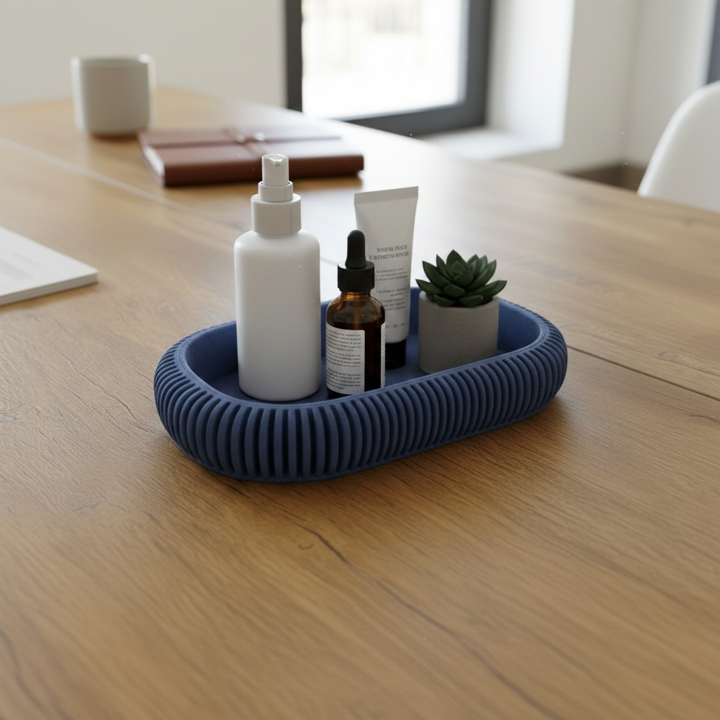 Modern Japandi Tray - Blue colourway on bathroom counter