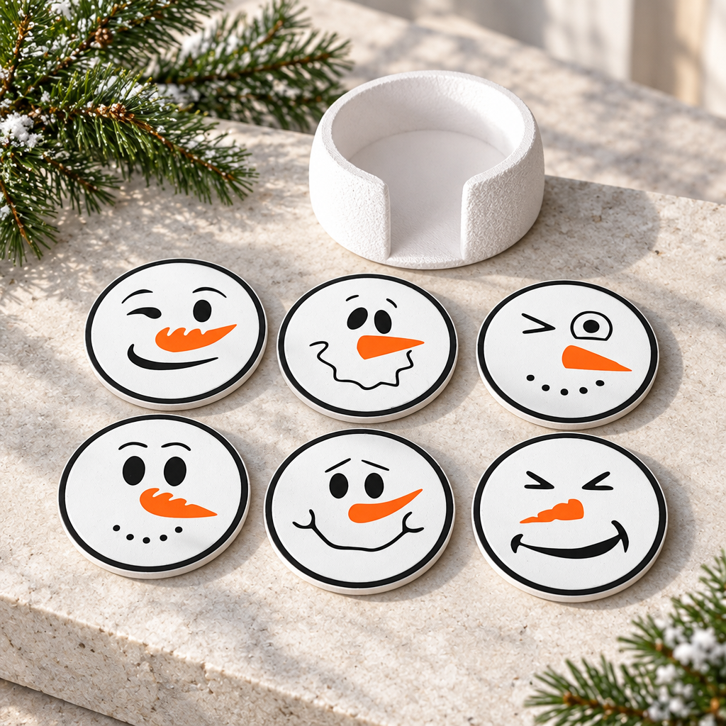 Snowman coaster set on stone plinth