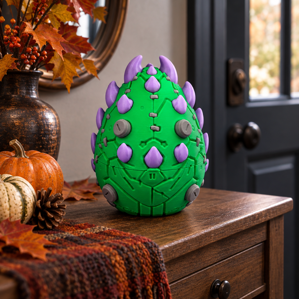 Frankenstein Dragon Egg on autumn entryway console