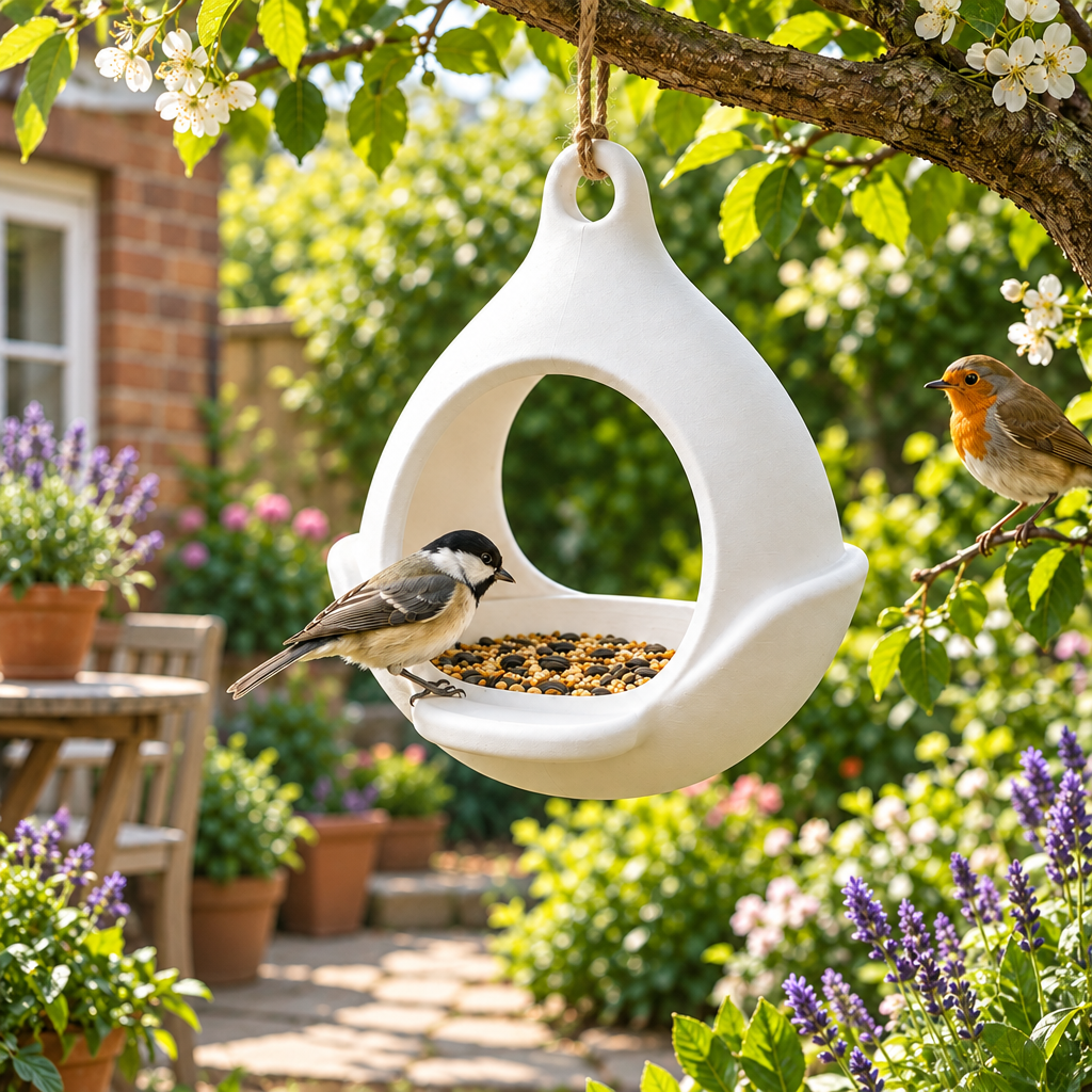 Drop feeder on leafy terrace