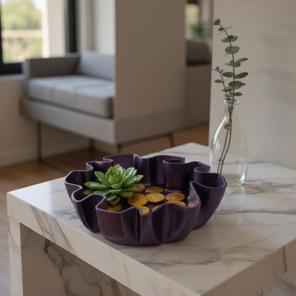 Organic Flow Catchall Bowl - Purple colourway on marble desk