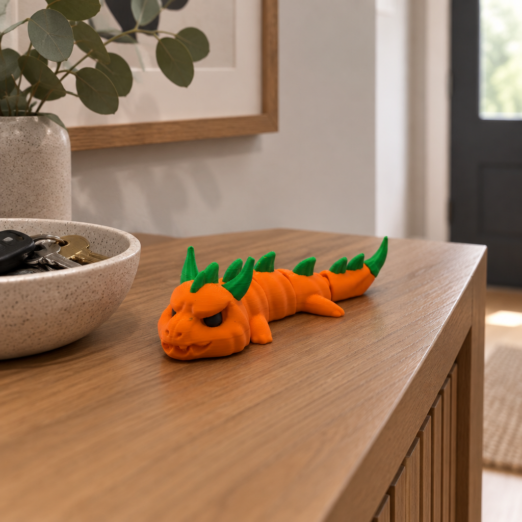 Pumpkin dragon on a hallway console