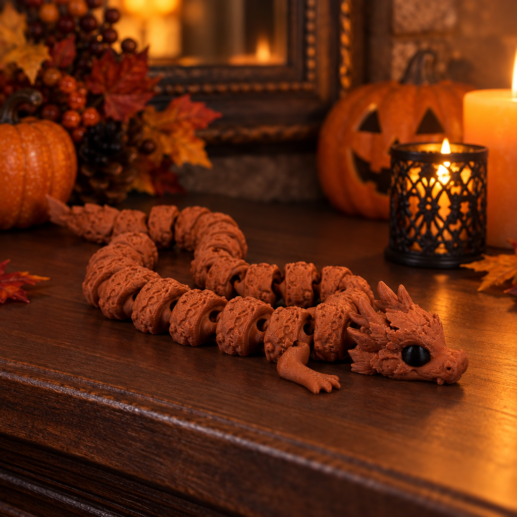 Autumn dragon on Halloween mantel