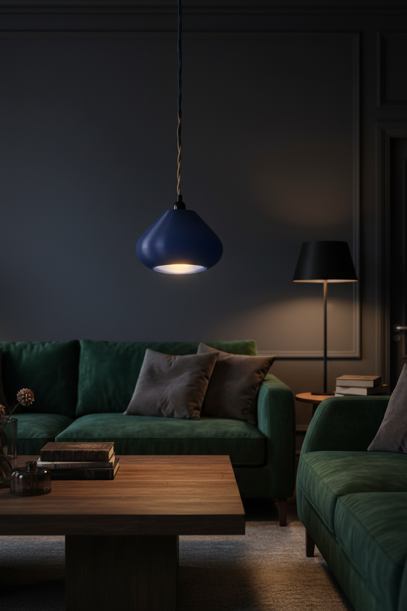 Soft Revolve Glow Lampshade pendant in dark living room