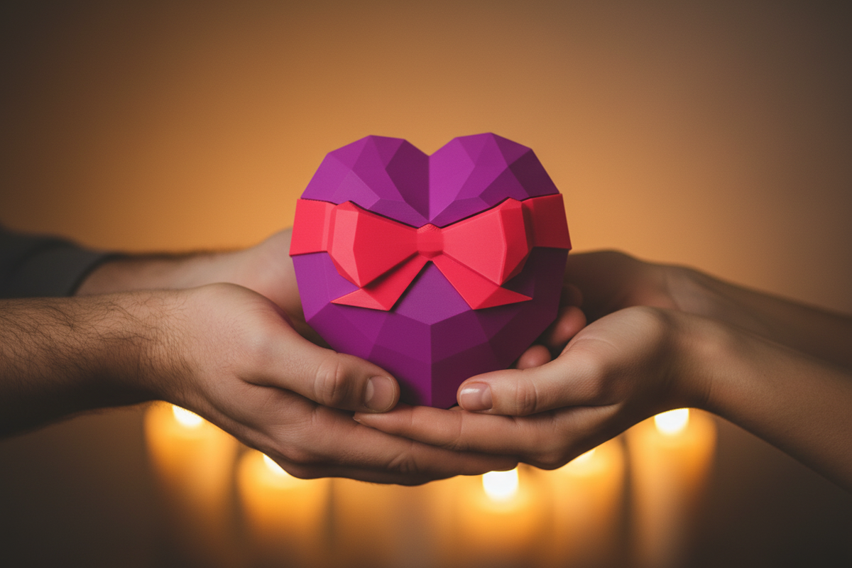 Heart-Shaped Ring Box - held as Valentine's Day gift with candlelight