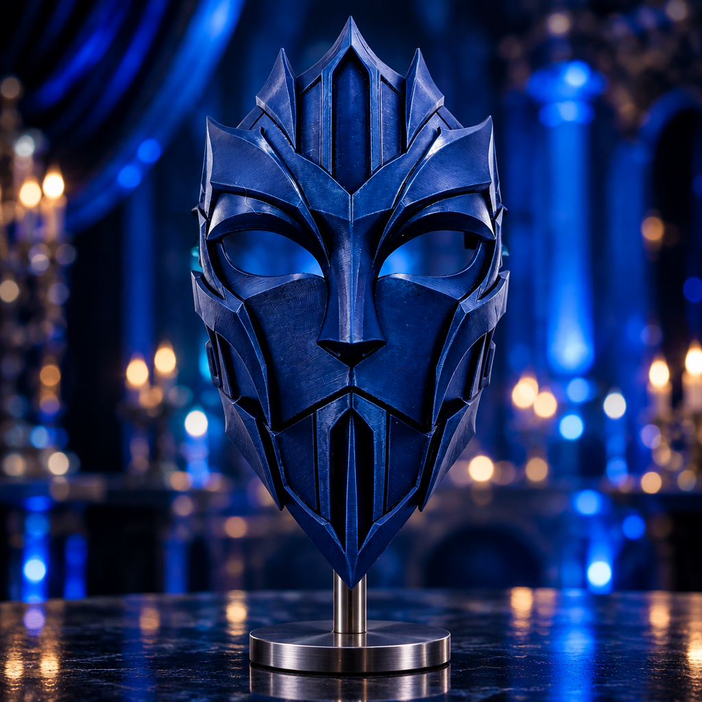 Blue Cathedral Knight mask in a night masquerade setting, no strap included