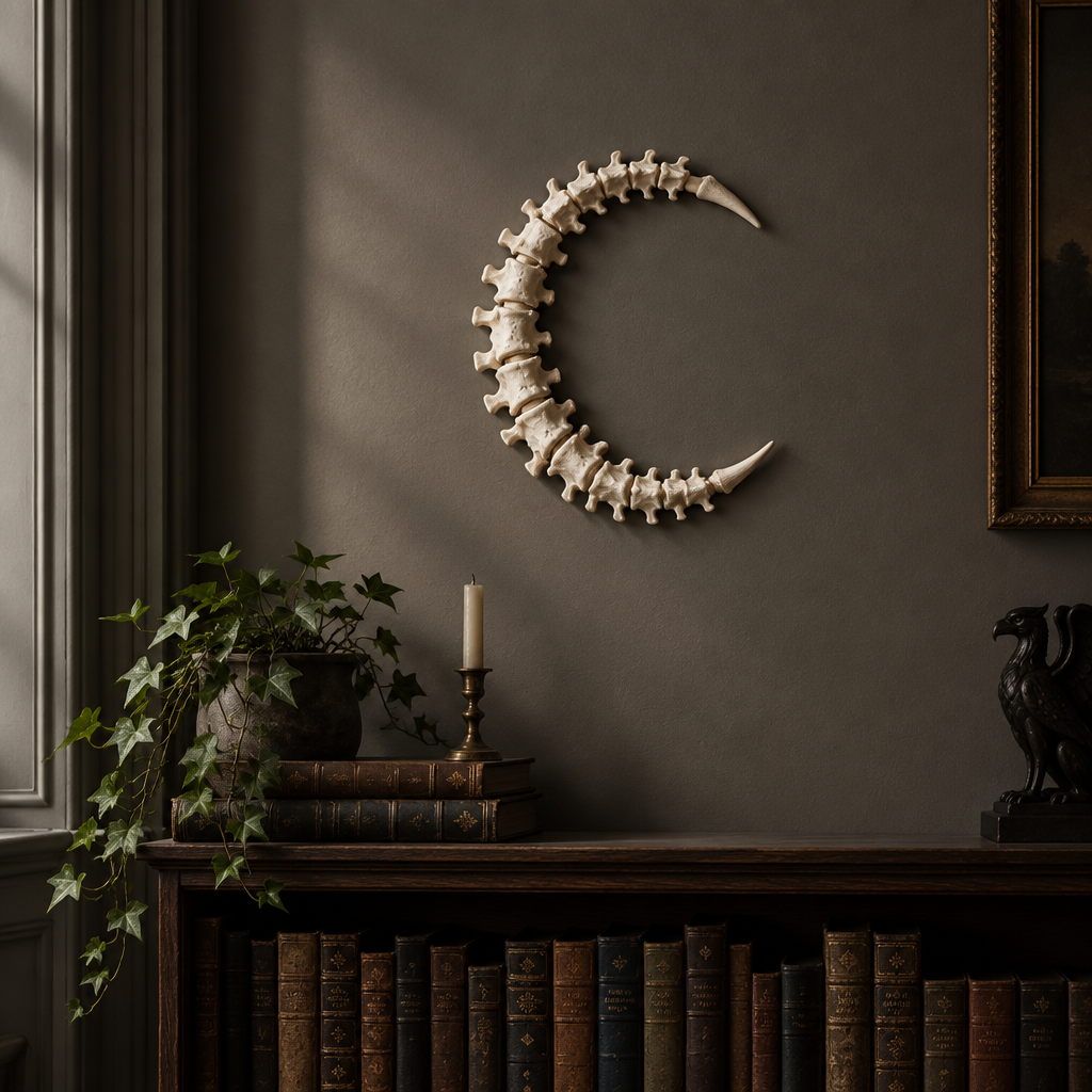 Spinal Moon above a bookcase