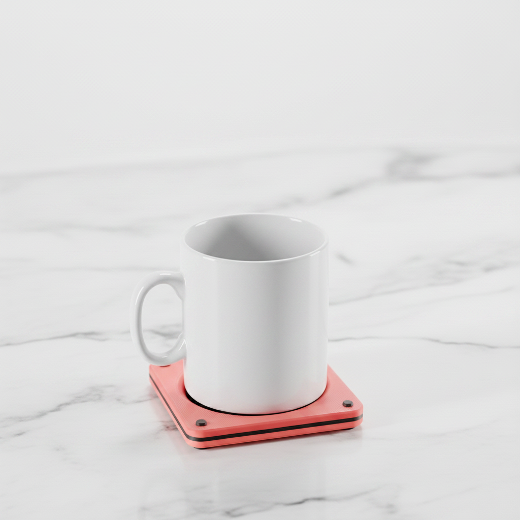 Pink coaster with ceramic mug on marble - lifestyle