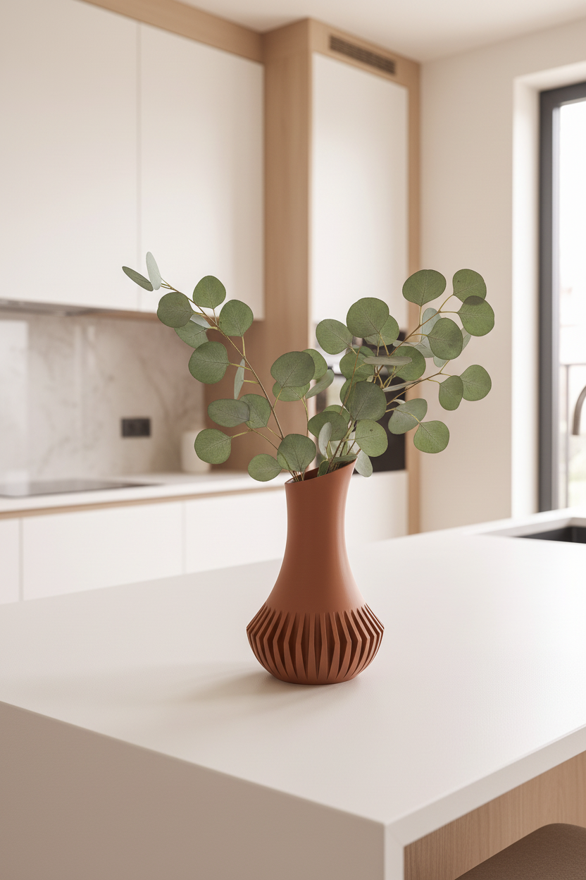 Veluna vase in brown on kitchen island