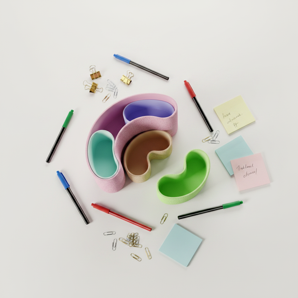 Modern Interlocking Desktop Organizer - multi-colour flat lay overhead