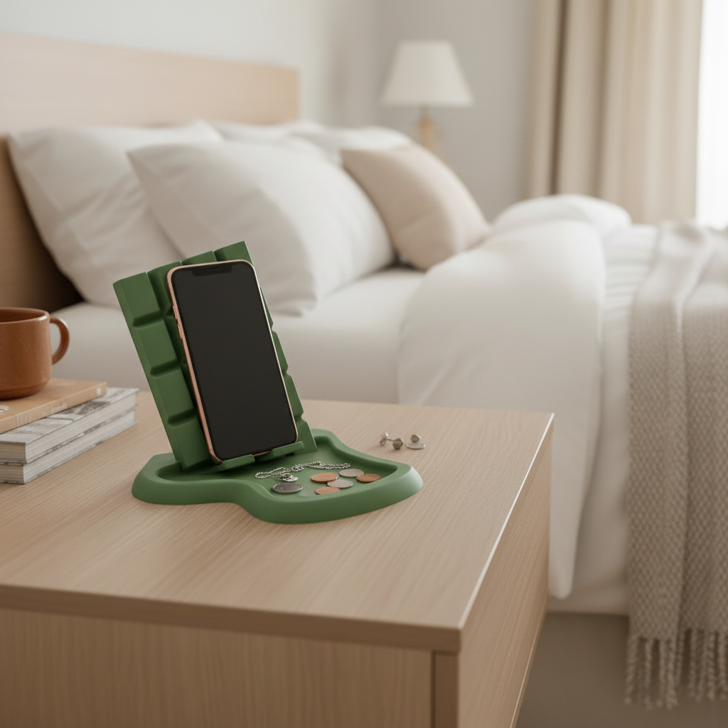Chocolate Bar Catchall Tray - Green colourway on bedside table