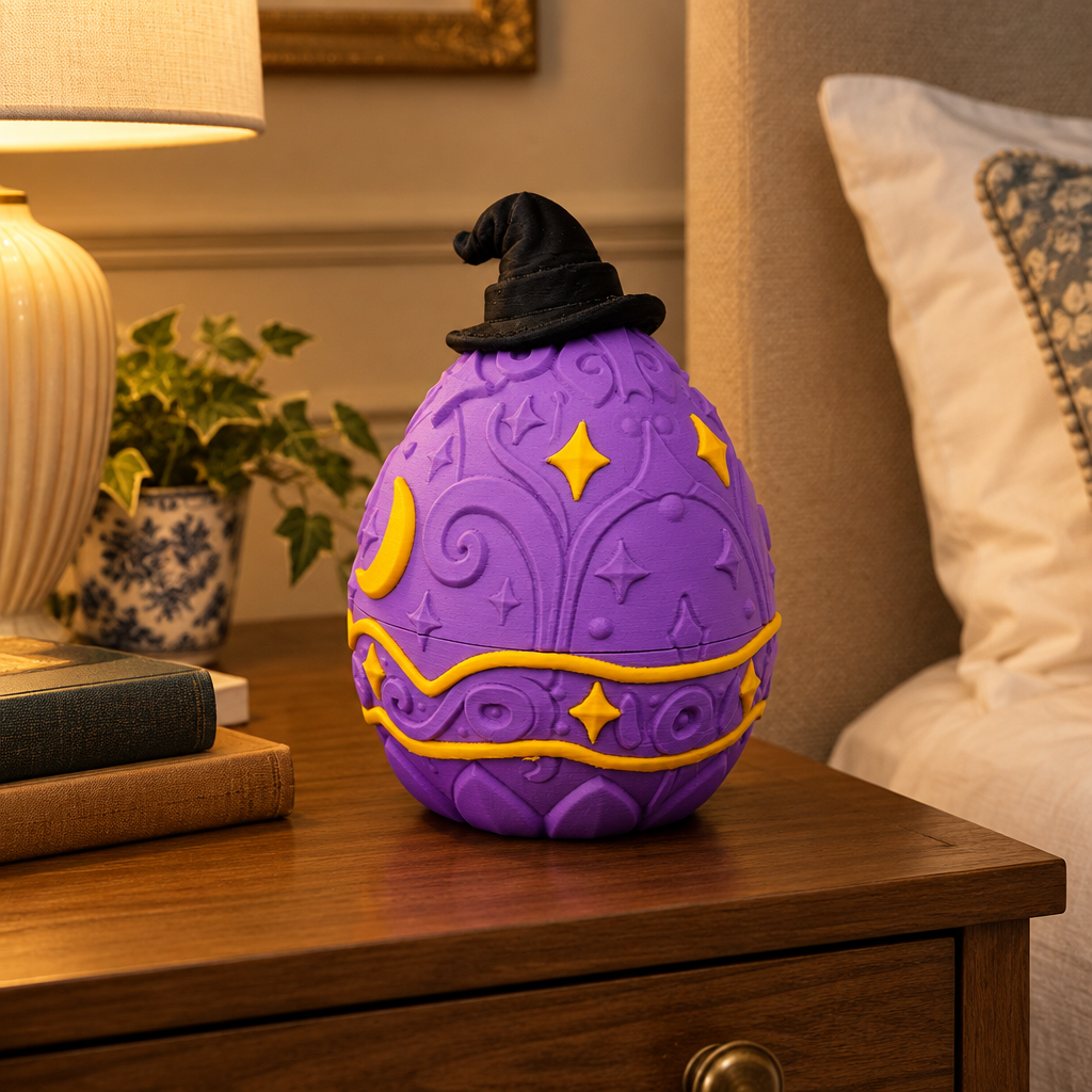 Wizard Dragon Egg box on a bedside table
