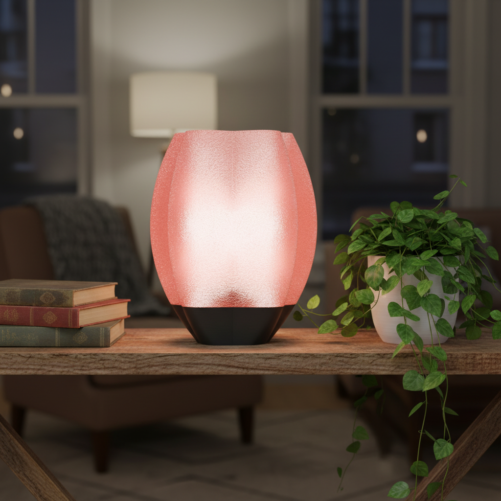 Pink shade charcoal base on wooden shelf - lifestyle