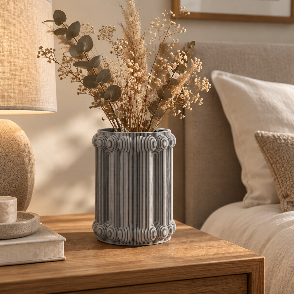 Bones Vase on bedroom bedside table