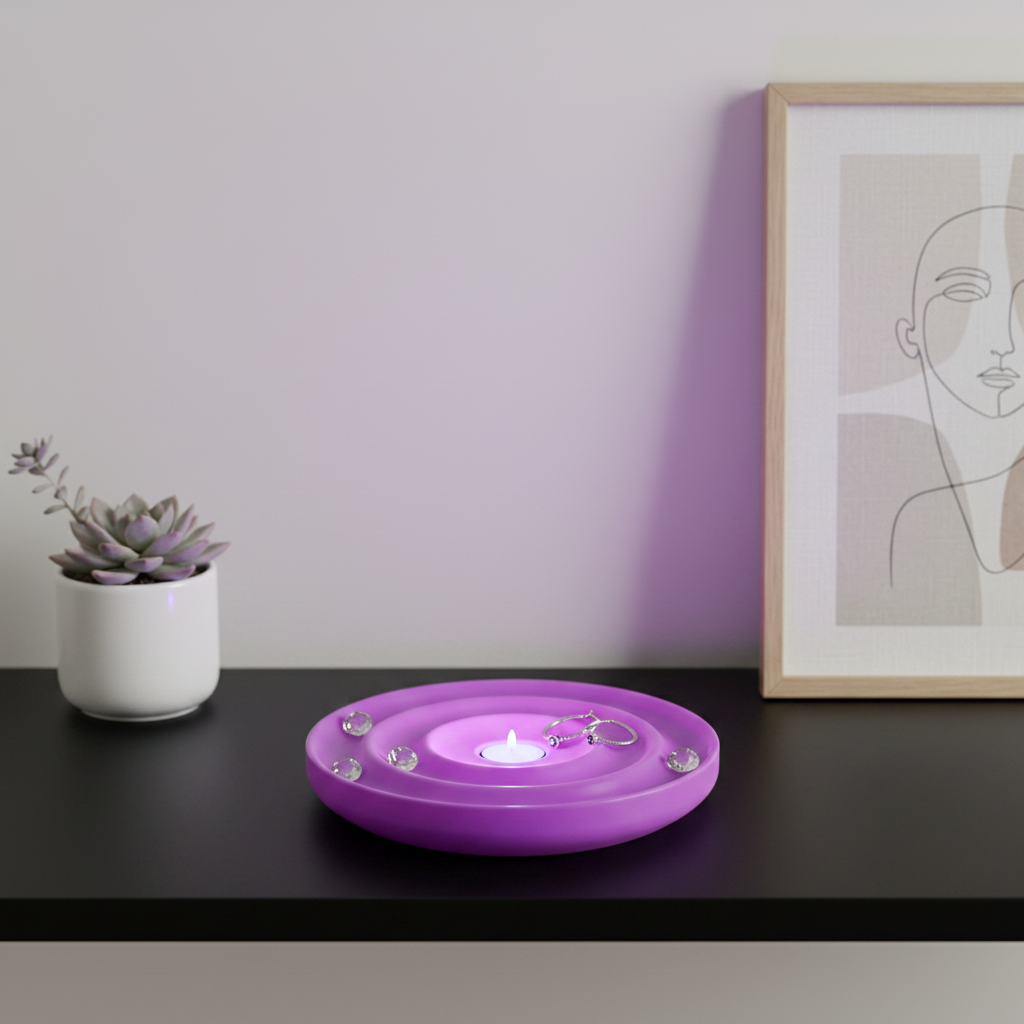 Soft Ripple Tealight Tray - neon purple black desk dramatic lighting