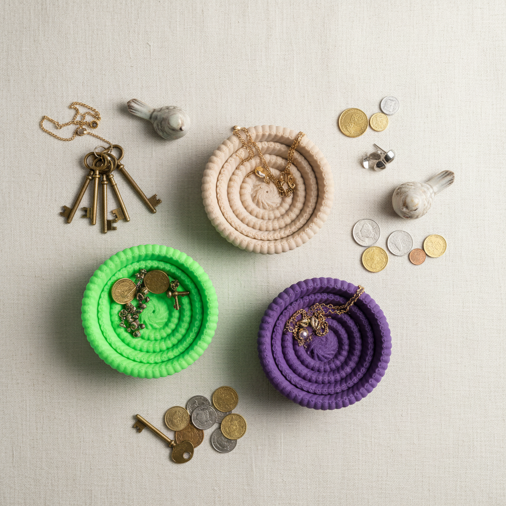 Organic Bobble Spiral Catch-All Bowl - multi-colour flat lay overhead