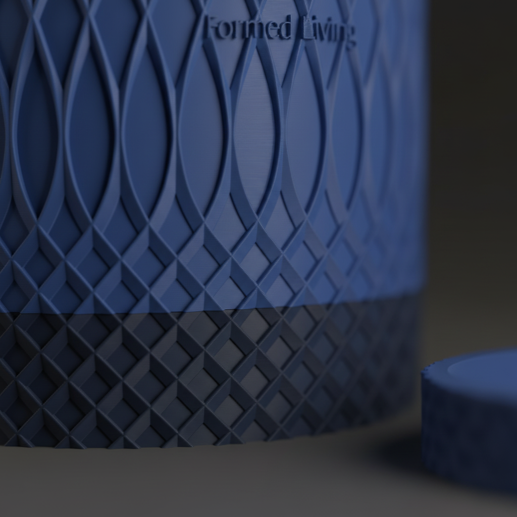 Two-Tone Textured Planter cobalt blue macro lattice detail dark studio
