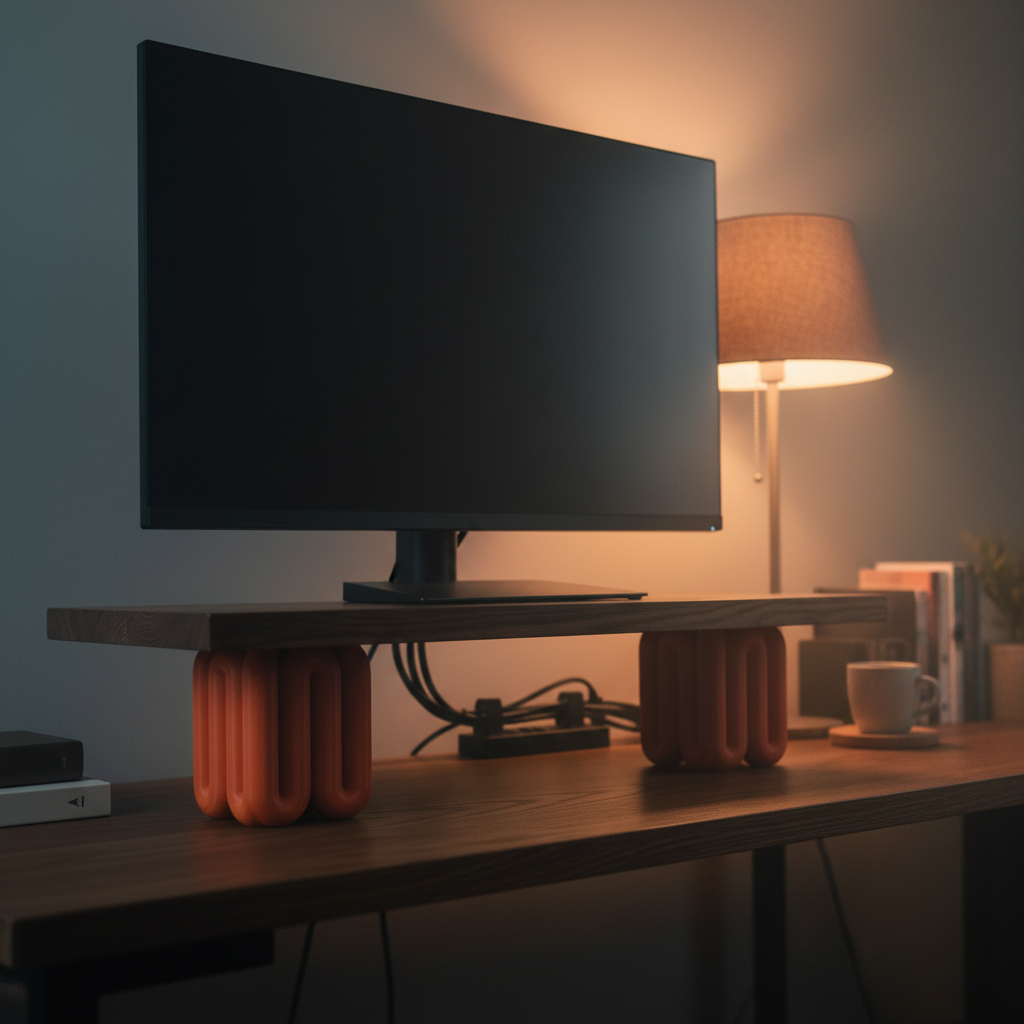 Wibble Monitor Riser terracotta orange dark oak monitor