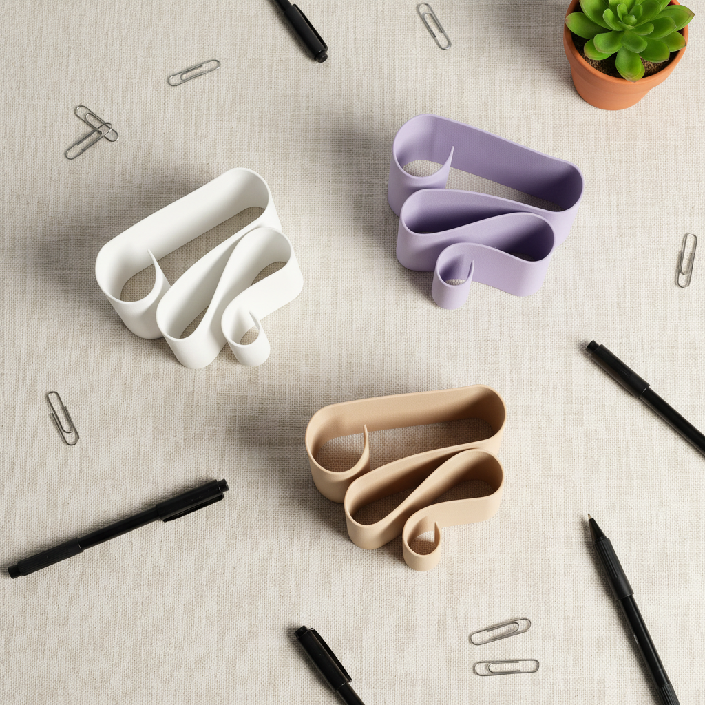Fluid Desktop Organizer - multi-colour flat lay cream linen