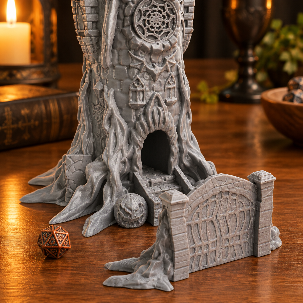 Close lifestyle view of the tower roots, arched dice exit and matching gate