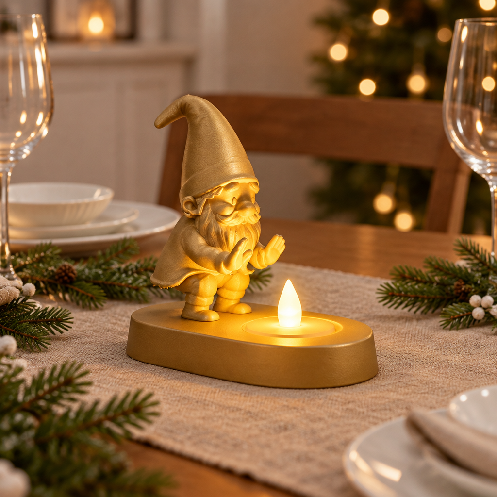 Gold Santa tealight holder as a Christmas dining-table centrepiece