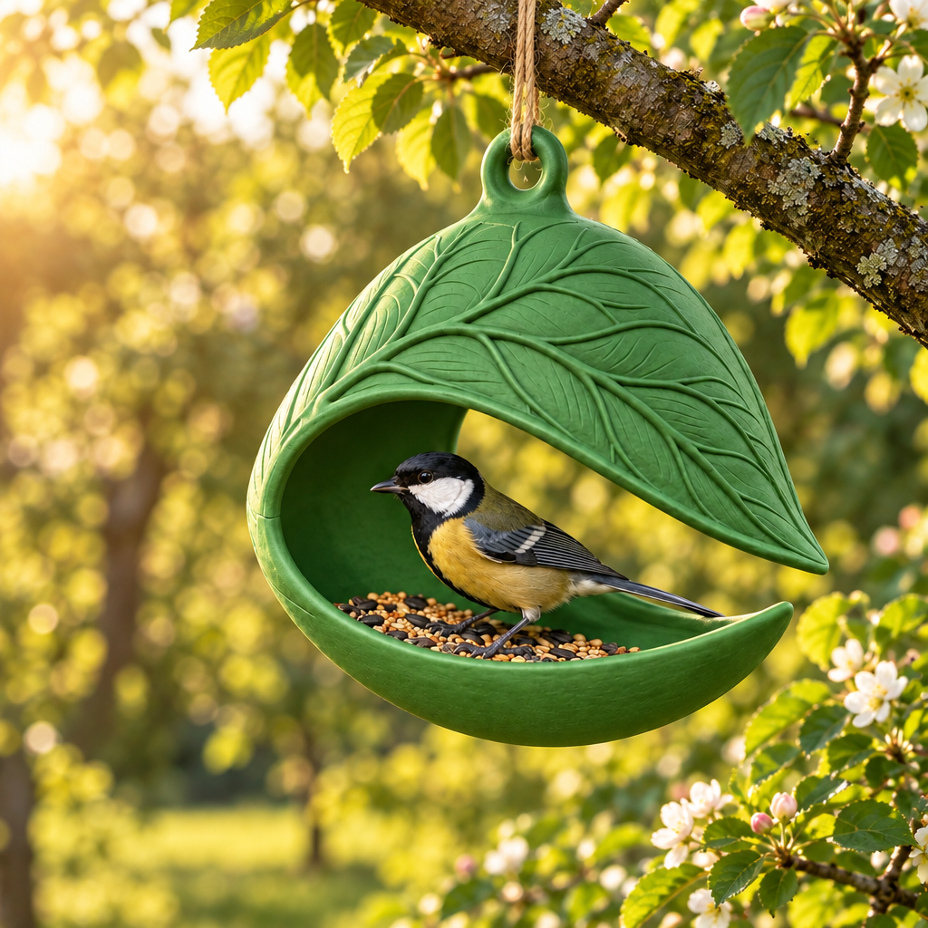 Green Leaf Nest bird feeder on an orchard branch