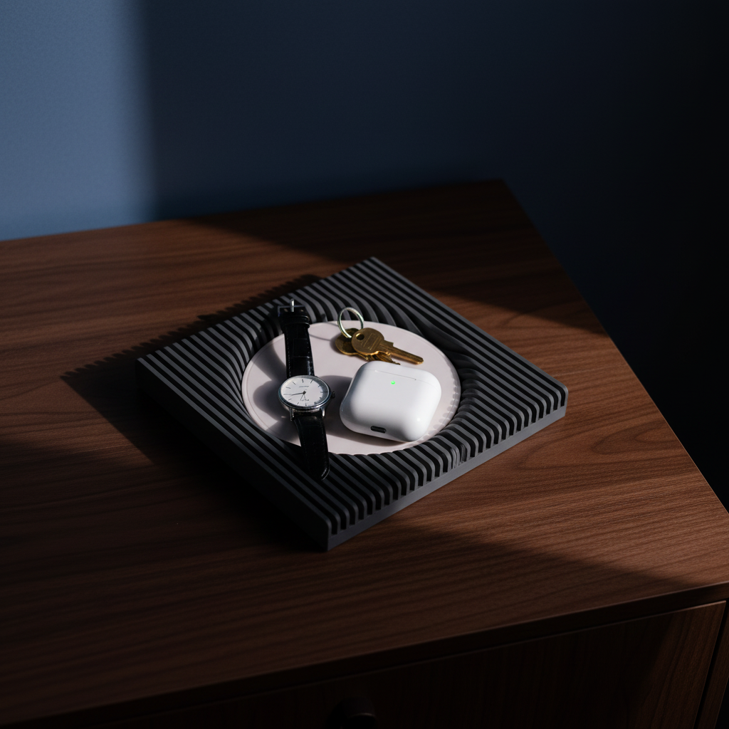 Modern Ribbed Catch-All Tray - charcoal white bedside with watch