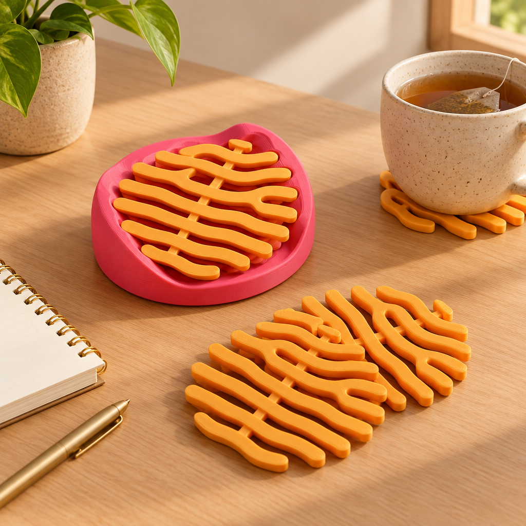 Coral coaster set on home office desk