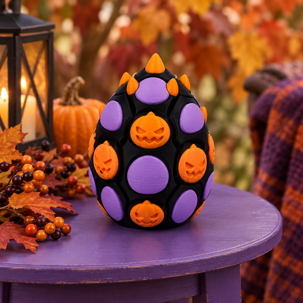 Halloween Dragon Egg on purple side table
