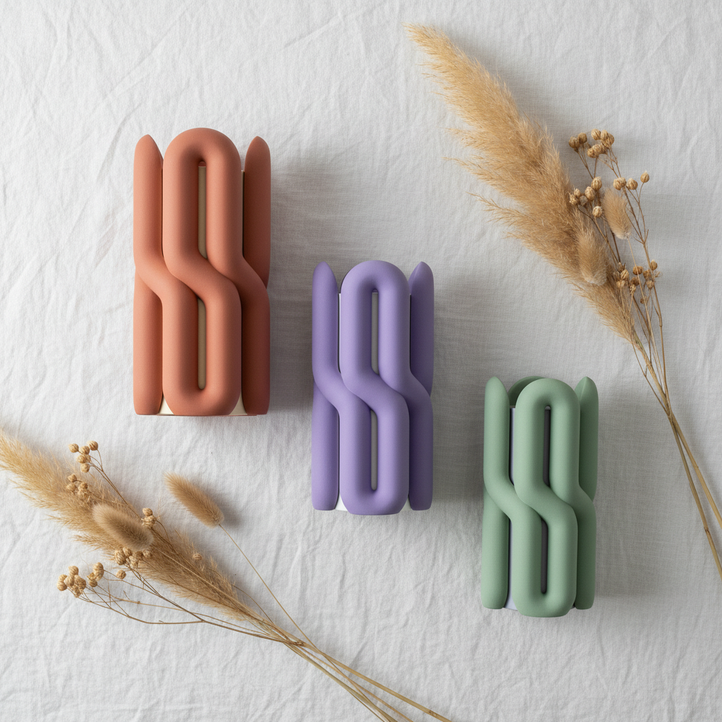 Three wibble vases group flatlay with dried botanicals - lifestyle