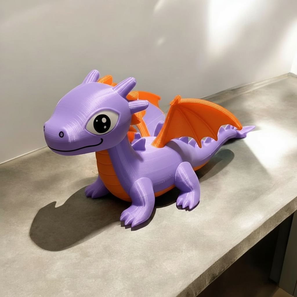 Little Charmkeeper Dragon Figurine - purple colourway on marble shelf