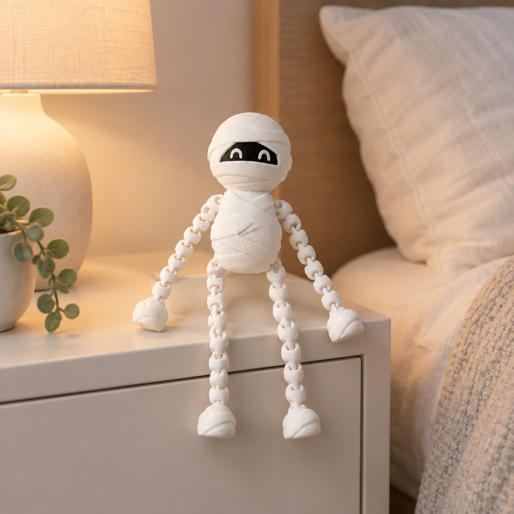 White skeleton fidget on a contemporary bedside table