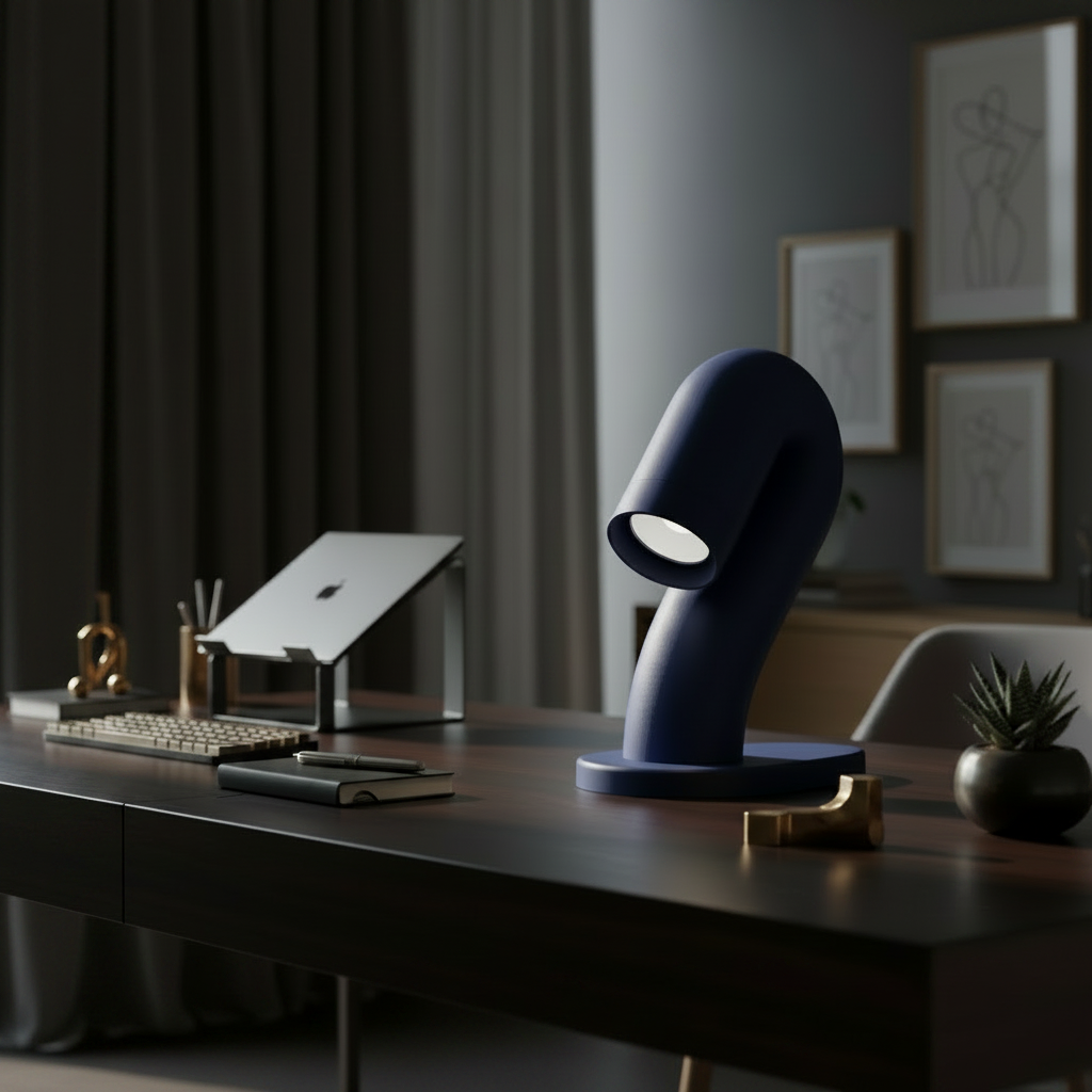 Wibble Desk Lamp on dark moody home office desk