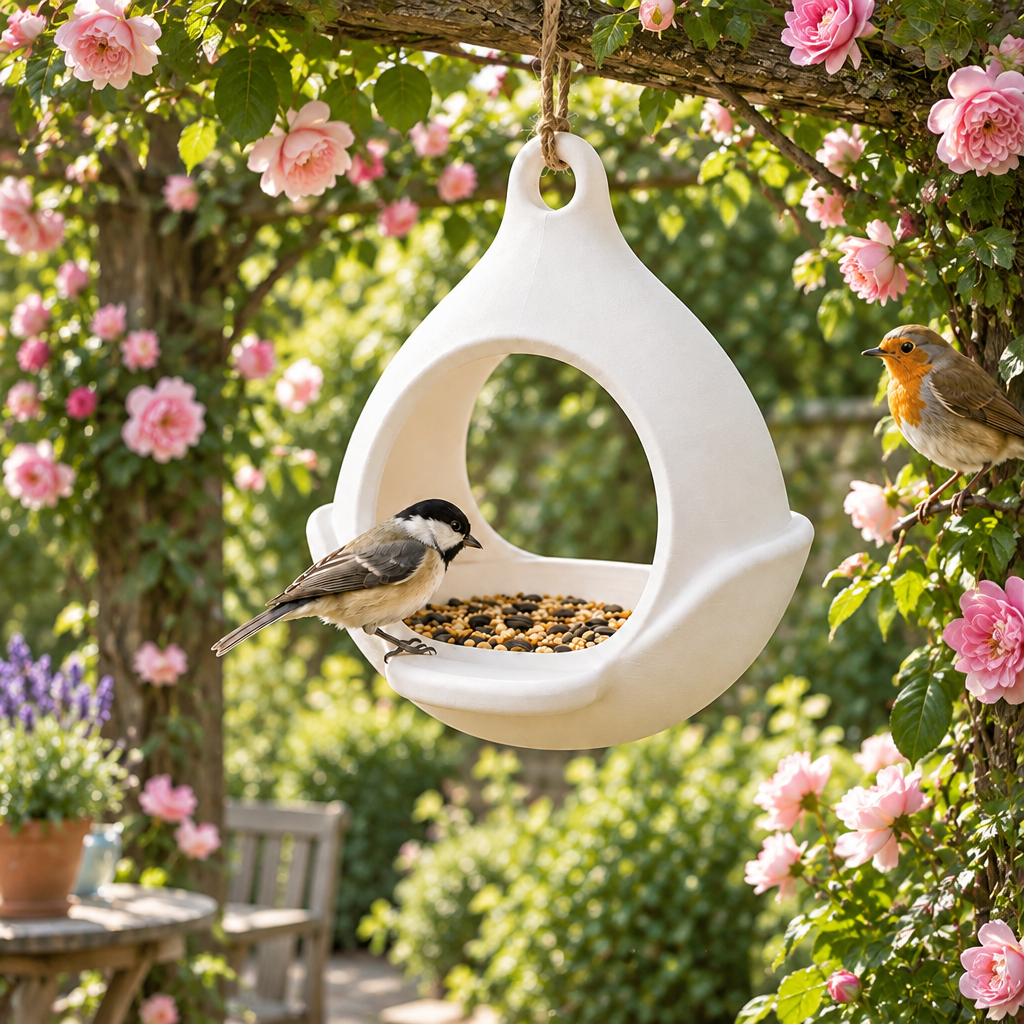 Drop feeder near roses and pergola