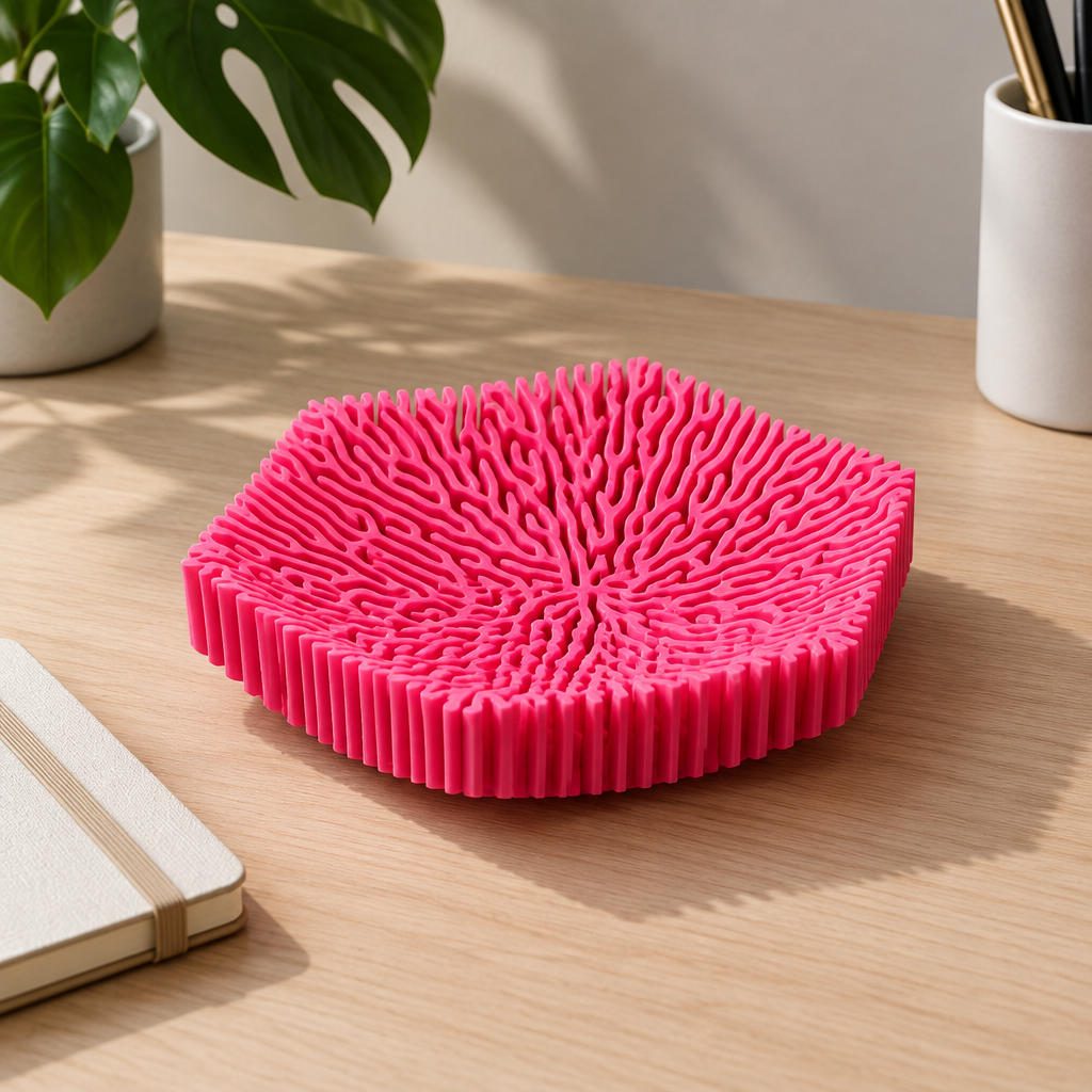 Coral bowl on minimalist office desk
